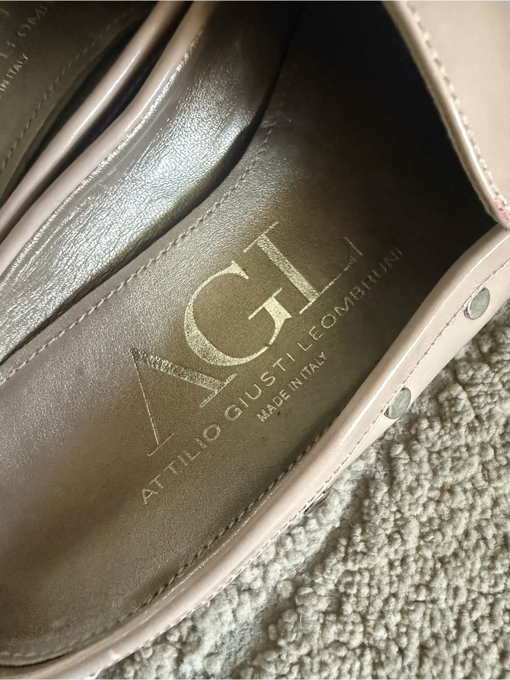 AGL Blush Pink Leather Penny Loafers stud detailing slip on mules 39.5 / 9.5